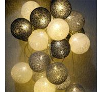Ciskotu Guirlande Lumineuse Coton Boules Avec Prise - 3,8M 20 LEDs Chaîne Lumière pour Chambre Rideau Fête Noël Anniversaire Halloween Mariage Chambre de Bébé Romantique Décor