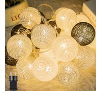 Ciskotu Guirlande Lumineuse Coton Boules Batterie - 3.8M 20 lumières LED Éclairage pour Chambre Rideau Fête Noël Anniversaire Halloween Mariage Chambre de Bébé Romantique Décor