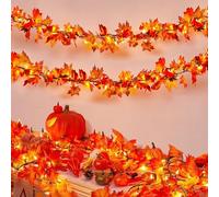 Ciskotu Guirlande lumineuse feuilles d'érable d'automne, 2,2 + 0,8 m, 31 lumières, décoration d'Halloween avec prise, décoration d'intérieur et d'extérieur, pour Thanksgiving, Halloween, fête