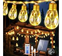 Ciskotu Guirlande Lumineuse Solaire d'extérieur, 8 m 16 Ampoules 8 Modes (160 + 60) LED Corde de Chanvre Résistante aux Intempéries, pour Jardin, Balcon, Terrasse