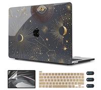 CISSOOK Coque pour MacBook Pro 13" version 2025-2020, modèle M2 Chip A2338 M1 A2251 A2289, coque rigide noire avec housse de clavier pour M2 MacBook Pro 13 avec barre tactile, lune et étoile