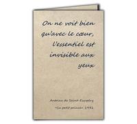 CIT-1016 Carte Citation sur papier naturel avec Enveloppe "On ne voit bien qu’avec le cœur l’essentiel est invisible aux yeux" Le petit prince de Saint-Exupéry Je t'aime Saint Valentin PACS Mariage