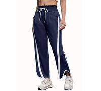 CITASHION Pantalon de survêtement décontracté pour femme avec cordon de serrage, léger, baggy de couleur contrastée avec poches, bleu marine, Taille S