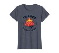 Citation Amusante « I Do Cardio to Burn Off The Crazy » T-Shirt, Femme, Bleu Chiné, XS