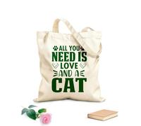 Citation animale et proverbe : « Tout ce dont vous avez besoin, c’est d’amour et d’un chat » (affiche) Sac cadeau pour bouteille de vin en toile tissu épais de 340g/m² S'accorde avec les vêtements