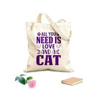Citation animale et proverbe : « Tout ce dont vous avez besoin, c’est d’amour et d’un chat » (affiche) Sac cadeau pour bouteille de vin en toile tissu épais de 340g/m² S'accorde avec les vêtements