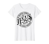 Citation chrétienne : Dieu Aucune Arme formée en Jésus ne prospère T-Shirt Graphique avec Valeur, Femme, Blanc, S