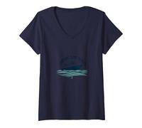 Citation « Cruising is My Therapy Vacation Lover Ocean Getaway » T-Shirt avec Col en V, Femme, Bleu Marine, S