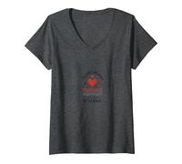 Citation d'amour d'été « I Followed My Heart to The Beach » T-Shirt avec Col en V, Femme, Chiné Foncé, M