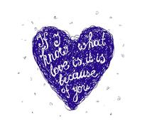 Citation d'amour sur le cœur dessiné à la main si je sais ce qu'est l'amour, c'est à cause de toi Stickers muraux 67.2x68.2cm Décoration de carrosserie Bleu foncé