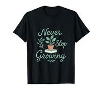 Citation de motivation « Never Stop Growing Book and Plant » T-Shirt