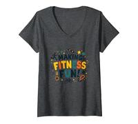 Citation de Motivation pour Faire du Fitness Une éducation Physique Amusante T-Shirt avec Col en V, Femme, Chiné Foncé, L