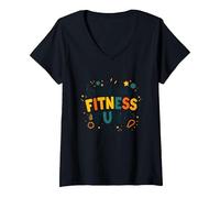 Citation de Motivation pour Faire du Fitness Une éducation Physique Amusante T-Shirt avec Col en V, Femme, Noir, L