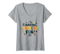 Citation de Motivation pour Faire du Fitness Une éducation Physique Amusante T-Shirt avec Col en V, Femme, Gris Chiné, L