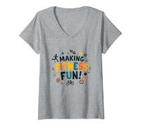 Citation de Motivation pour Faire du Fitness Une éducation Physique Amusante T-Shirt avec Col en V, Femme, Gris Chiné, XL