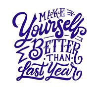 Citation de motivation typographique et de lettrage à la main pour vous améliorer par rapport à l'année dernière Stickers lettrage 67.2x68.3cm Amovible sans laisser de colle Bleu foncé