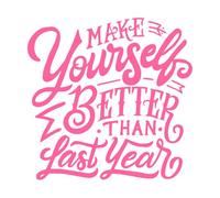 Citation de motivation typographique et de lettrage à la main pour vous améliorer par rapport à l'année dernière Stickers lettrage 54.6x55.5cm Personnalisation Rose