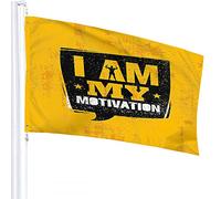 Citation Drapeau 4x6 FT Mot Je Suis Ma Motivation Gym Citation Inspiration Étoiles Drapeaux Extérieurs Grandes Bannières De Cour De Bienvenue Maison Jardin Cour Pelouse Décor Jaune Noir