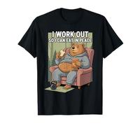 Citation Humoristique avec Inscription « I Work Out So I Can Eat in Peace » T-Shirt