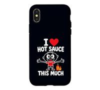 Citation Humoristique « I Love Hot Sauce This Much » pour Les Amateurs de Nourriture épicée Coque pour iPhone X/XS