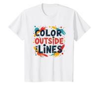 Citation inspirante Artistique Color Outside The Lines T-Shirt, Enfant, Blanc, 6 Ans