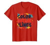 Citation inspirante Artistique Color Outside The Lines T-Shirt, Enfant, Rouge, 8 Ans