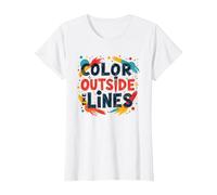 Citation inspirante Artistique Color Outside The Lines T-Shirt, Femme, Blanc, XS