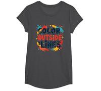 Citation inspirante Artistique Color Outside The Lines T-Shirt, Fille, Chiné Foncé, XS
