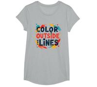 Citation inspirante Artistique Color Outside The Lines T-Shirt, Fille, Gris Chiné, XS