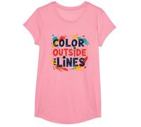 Citation inspirante Artistique Color Outside The Lines T-Shirt, Fille, Rose, L