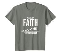 Citation inspirante chrétienne « Walk by Faith Not by Sight » T-Shirt, Enfant, Vert Kaki chiné, 8 Ans
