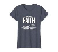 Citation inspirante chrétienne « Walk by Faith Not by Sight » T-Shirt, Femme, Bleu Chiné, M