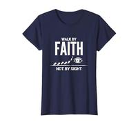 Citation inspirante chrétienne « Walk by Faith Not by Sight » T-Shirt, Femme, Bleu Marine, XS