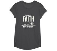 Citation inspirante chrétienne « Walk by Faith Not by Sight » T-Shirt, Fille, Chiné Foncé, S