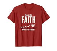 Citation inspirante chrétienne « Walk by Faith Not by Sight » T-Shirt, Homme, Canneberge, L