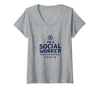 Citation inspirante de Superpower pour travailleur Social Scolaire T-Shirt avec Col en V, Femme, Gris Chiné, L