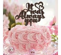 Citation « It Was Always You » en bois marron Mr & Mrs - Décoration de gâteau romantique pour enterrement de vie de jeune fille - Cadeau pour lui/elle