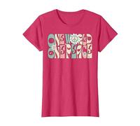 Citation « One World One Peace » T-Shirt, Femme, Rouge Chiné, XXL