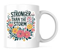 Citation Positive Sur La Fleur « Plus Forte Que La Tempête » Tasse Drôle Tasses Céramique Tasse À Café Pour Lait Famille Eau 330Ml