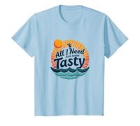 Citation rétro « All I Need are Some Tasty Waves » T-Shirt, Enfant, Bleu Céleste, 8 Ans