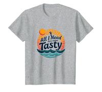 Citation rétro « All I Need are Some Tasty Waves » T-Shirt, Enfant, Gris Chiné, 4 Ans