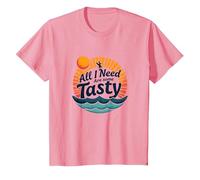 Citation rétro « All I Need are Some Tasty Waves » T-Shirt, Enfant, Rose, 4 Ans