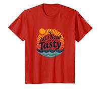 Citation rétro « All I Need are Some Tasty Waves » T-Shirt, Enfant, Rouge, 8 Ans