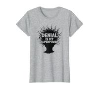 Citation Sarcastique Amusante It's Fine Denial is My Superpower T-Shirt, Femme, Gris Chiné, XXL