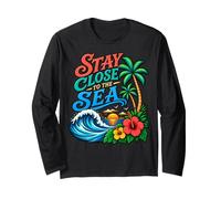 Citation « Stay Close to The Sea Ocean Wave Palm Trees Sunset » Manche Longue