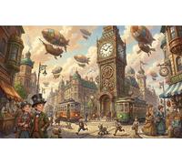 Cité Steampunk Puzzle 1000 Pièces Adultes Et Enfants,Anti-Stress, Déco Murale Horloge,Défi,Premium,Carton,Dès 14 Ans,Jeu Éducatif,Détente,Casse-tête 52x38cm