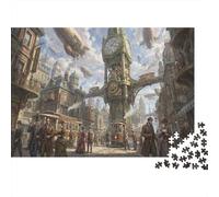 Cité Steampunk Puzzle en Bois 1000 Pièces Adultes Et Enfants,Dès 14 Ans,Anti-Stress,Casse-tête Horloge,Détente,Déco Murale, Premium,Bois,Jeu Éducatif,Défi (75x50cm)