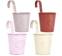 CITÉTOILE 4 Pcs Pot de Fleurs Suspendu Métal avec Trou de Drainage,Pot de Fleur Métal Coloré avec Crochet Amovible, Style Vintage pour Décotation Balcon Jardin Mural Clôture Modèl-01