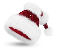 CITÉTOILE Bonnet de Noël pour Adultes à Paillettes et Bordure en Fourrure, Chapeau de Fête Scintillant pour Célébrations, Bonnet Père Noël avec Ourlet Doux, Rouge