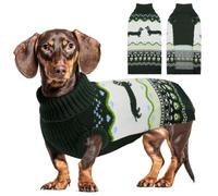 CITÉTOILE Pull Chien Noel Coupe Longue Spécial Teckel Vert XS | Pull Tricoté à Col Roulé avec Motif de Chiens, Vêtement Hiver Chaud pour Dachshund et Petite et Moyens Chiens, Style Festif